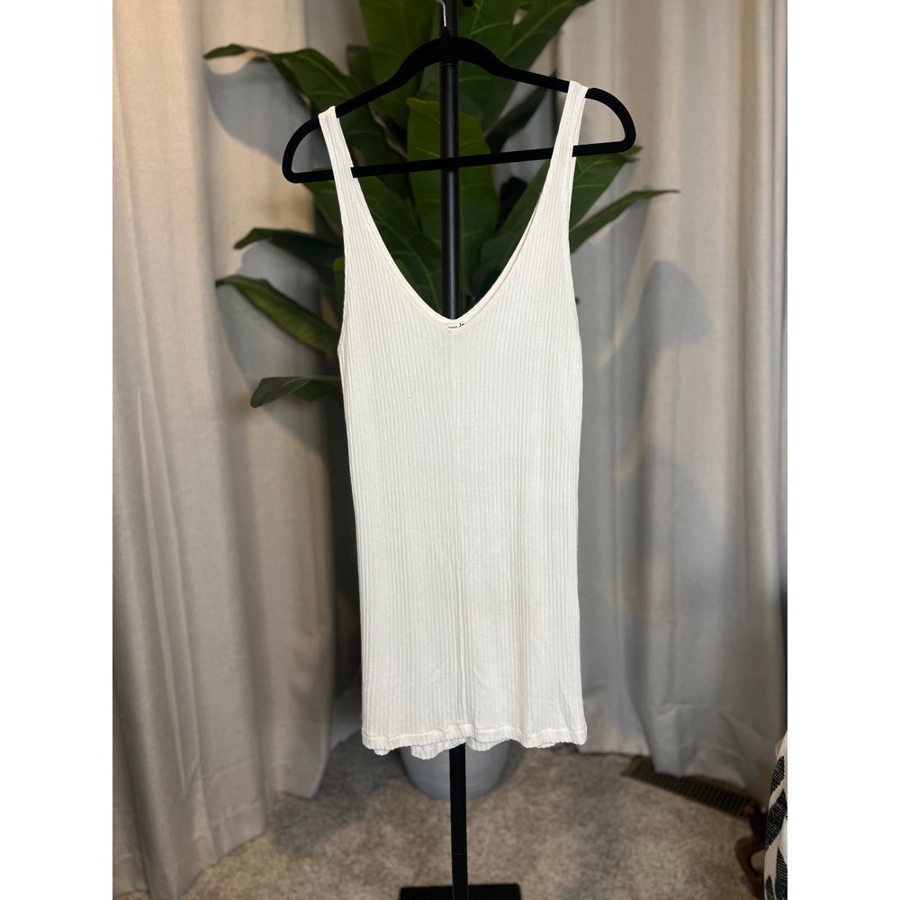 Reformation Jeany White Ribbed V-Neck Sleeveless Slim Fit Mini Dress
